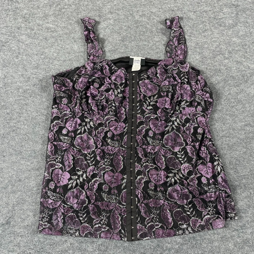 VTG Studio 1940 Top Womens Plus 24 Purple Sleeveless Floral Metallic Lined New
